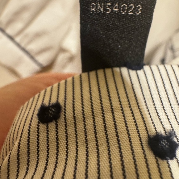 Banana Republic Swiss Dot Off Shoulder Dress Navy Blue Dots Belt Sz M Tall - Picture 15 of 15